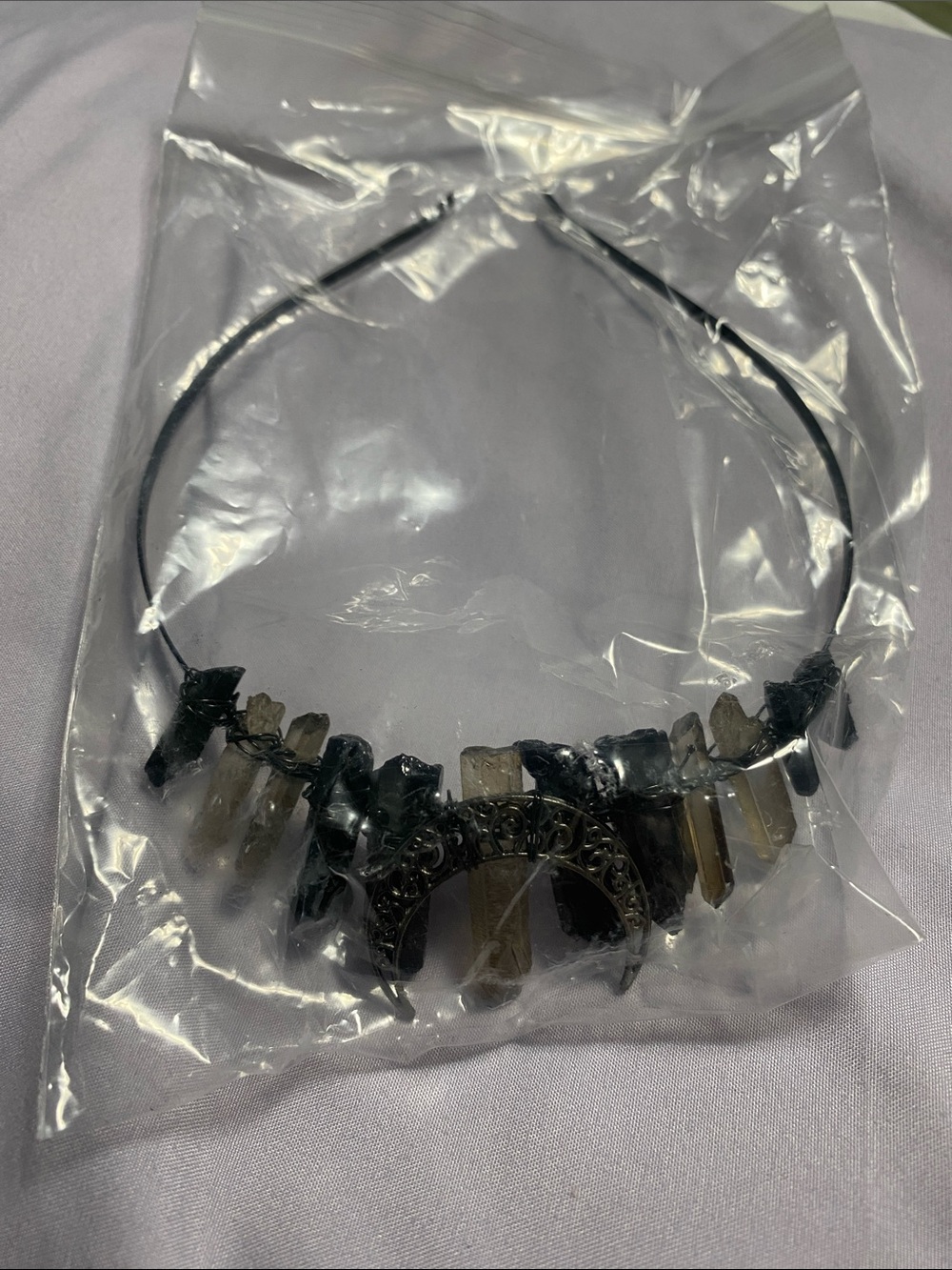 Crystal Stone Headband with Decorative Metal Accent